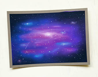 340x270 Night Sky Pastel Drawing Original Art Illustration Bunny Etsy - Easy Galaxy Drawing