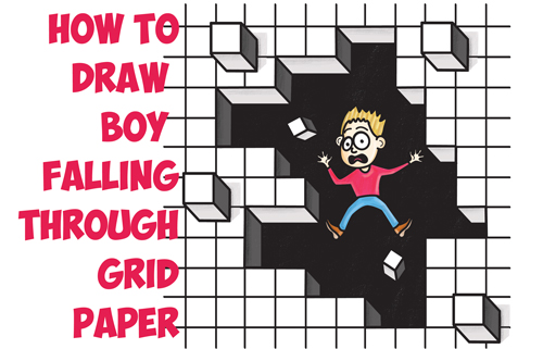 500x321 how to draw cool stuff draw a hole in grid paper with cubes - Easy Grid Drawings