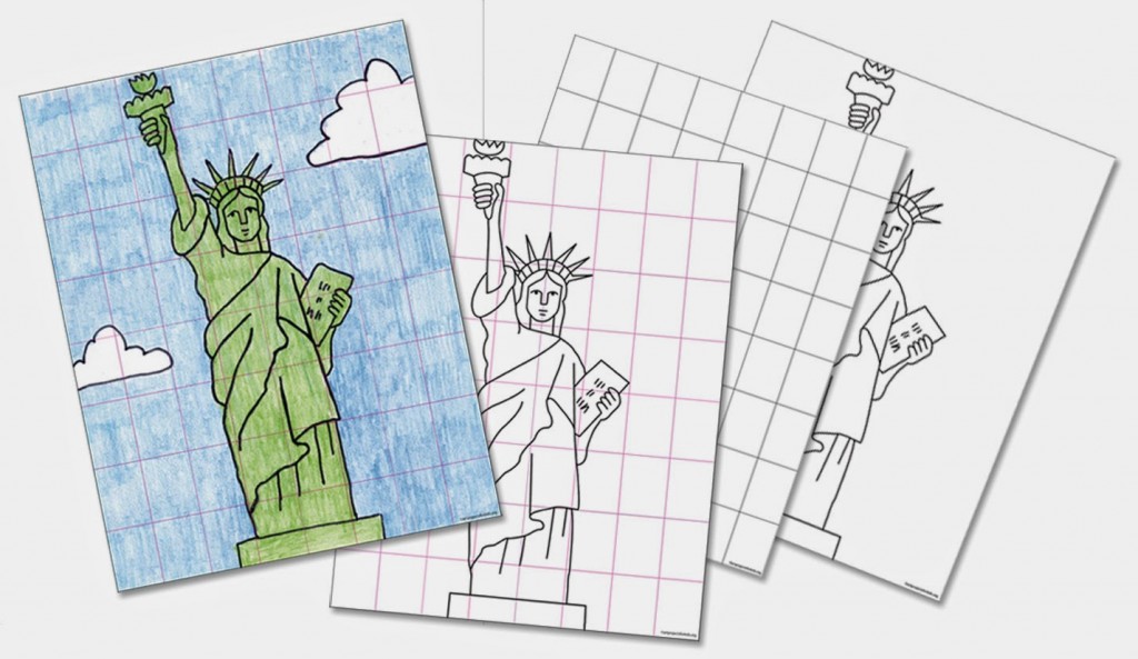 1024x593 statue of liberty for grades art projects for kids - Easy Grid Drawings