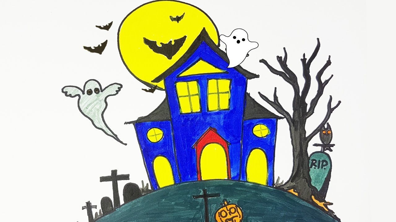 1280x720 halloween special drawing a haunted house how to draw a haunted - Easy Haunted House Drawing