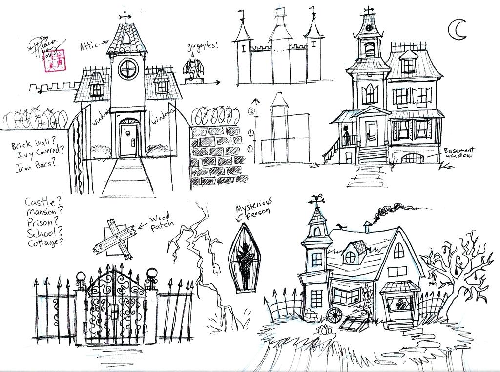 1024x761 haunted house drawing decorations haunted houses unique haunted - Easy Haunted House Drawing