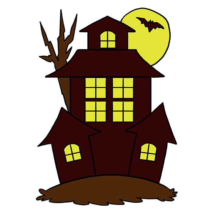 680x678 how to draw a haunted house - Easy Haunted House Drawing