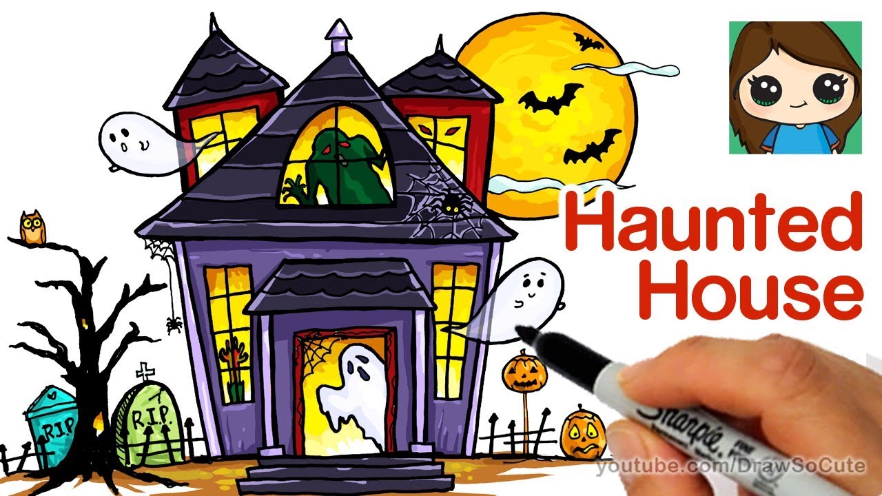 1280x720 how to draw a haunted house easy - Easy Haunted House Drawing