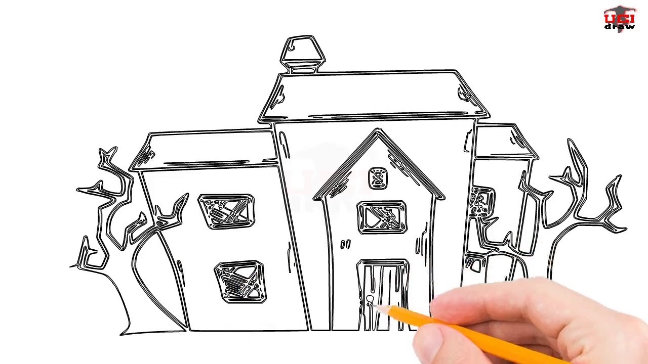 1280x720 How To Draw A Haunted House Step - Easy Haunted House Drawing