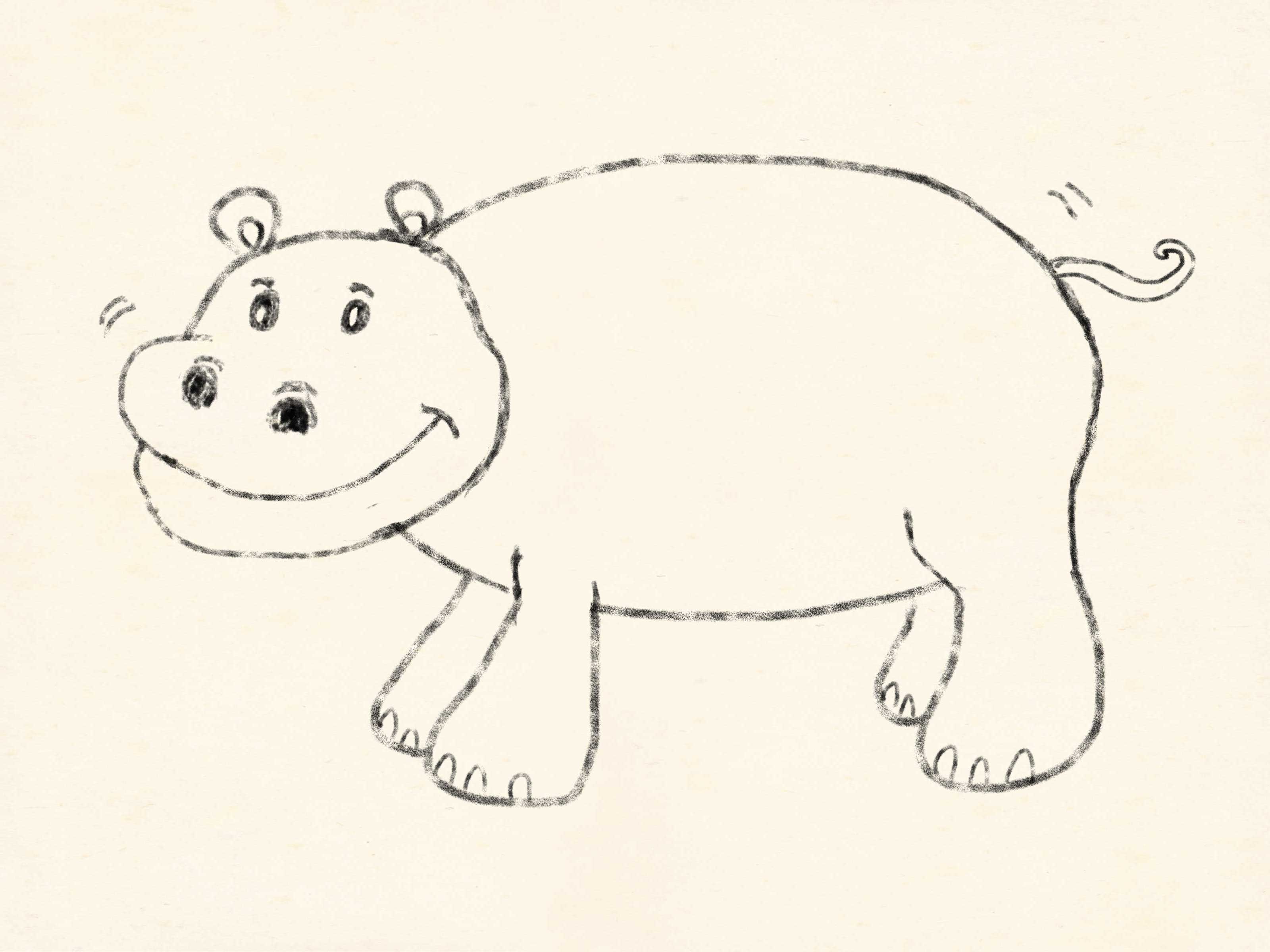 3200x2400 How To Draw A Cartoon Hippo Steps - Easy Hippo Drawing