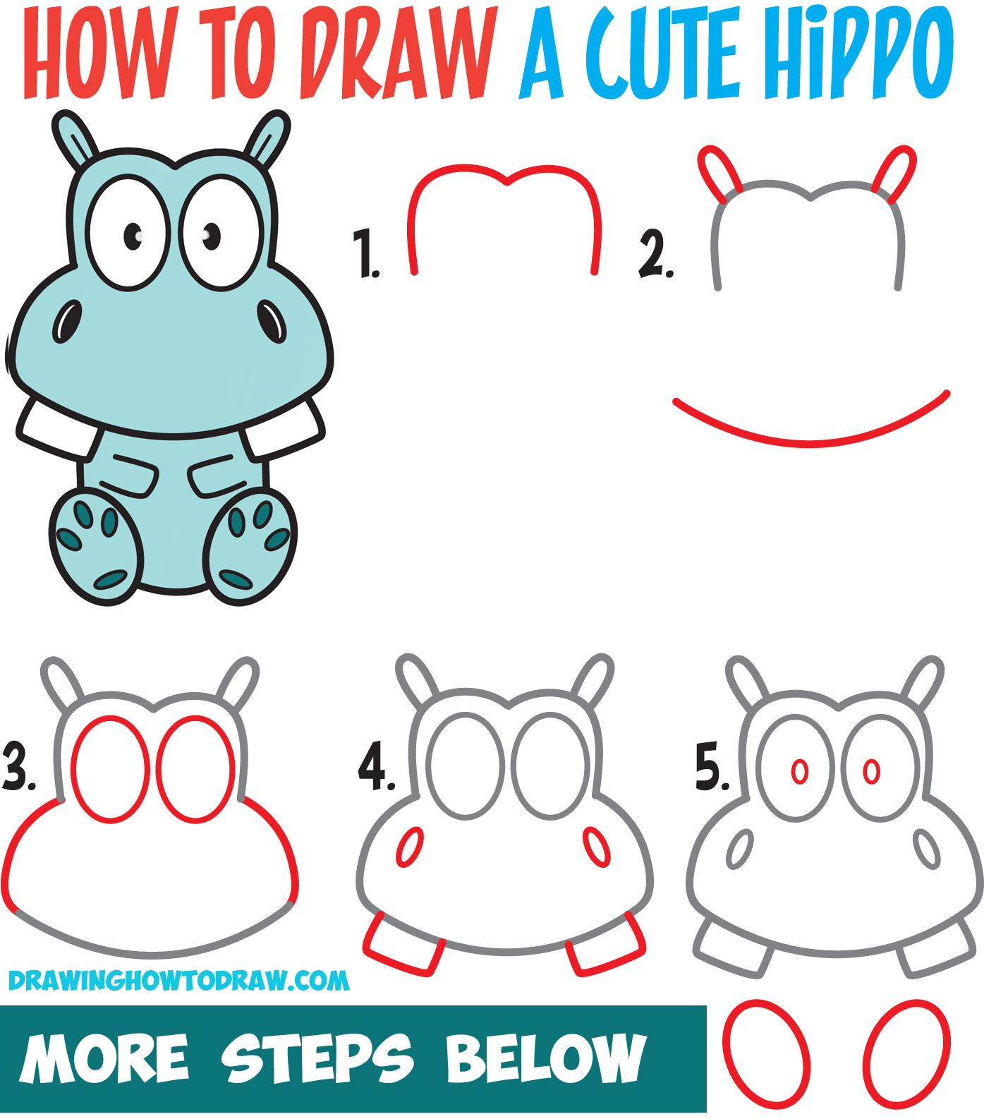 1395x1586 How To Draw A Cute Cartoon Hippo Simple Steps Drawing Lesson - Easy Hippo Drawing