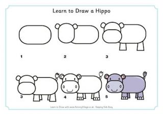 320x226 Learn To Draw A Hippo Dibujo In Drawings, Easy Animal - Easy Hippo Drawing