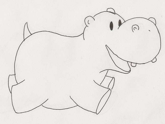 673x508 Hippo Run Drawing Redtedart's Blog - Easy Hippo Drawing
