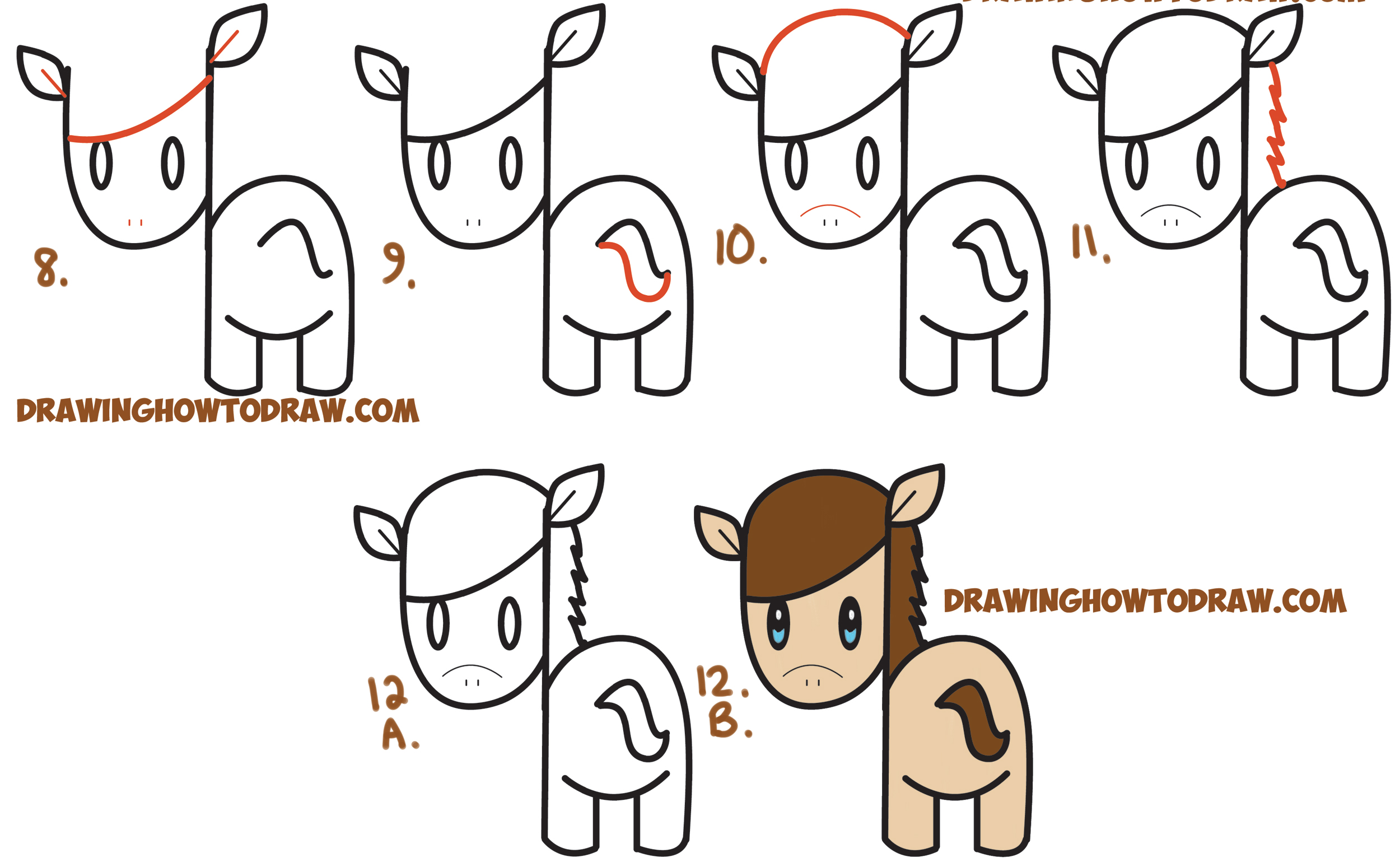 2500x1548 How To Draw A Cute Kawaii Chibi Horse From Letters And Simple - Easy Horse Drawing Step By Step