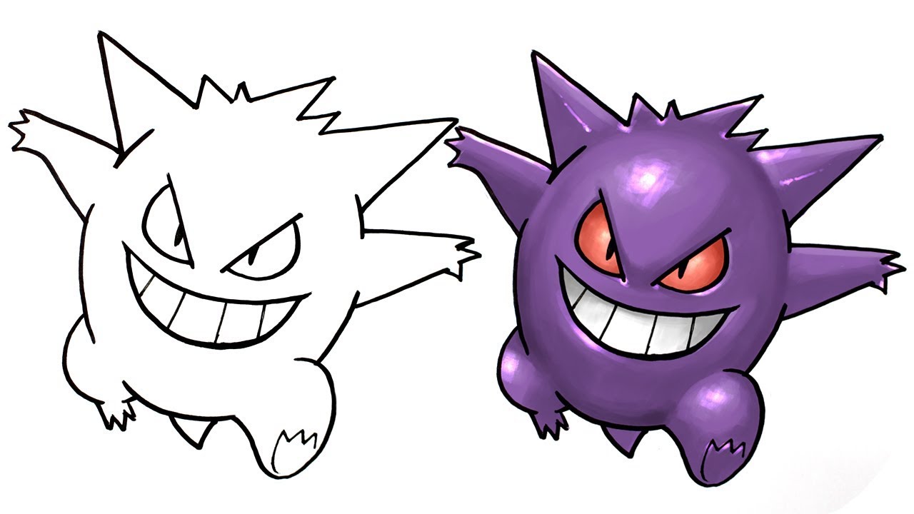 1280x720 How To Draw Gengar Pokemon Go - Easy Kid Cartoon Drawing
