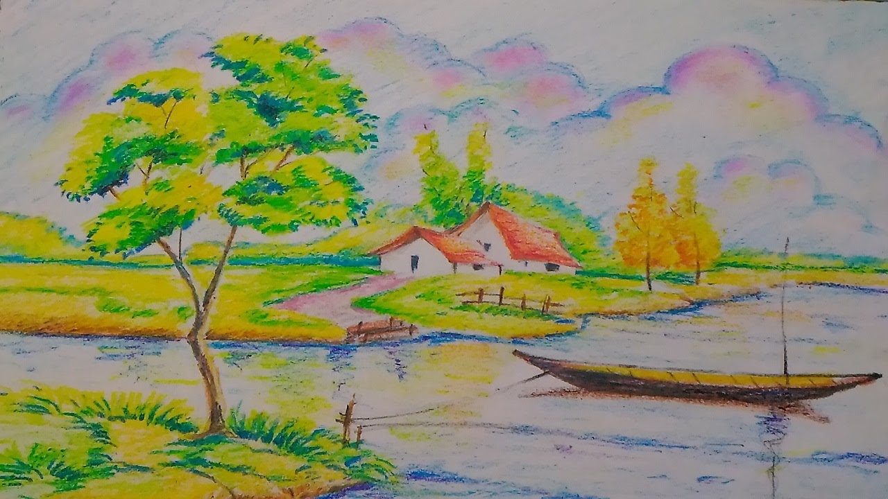 Нарисовать пейзаж легко. Пейзаж рисунок. Пейзаж цветными карандашами для детей. Летний пейзаж карандашом. Пейзаж детский рисунок.