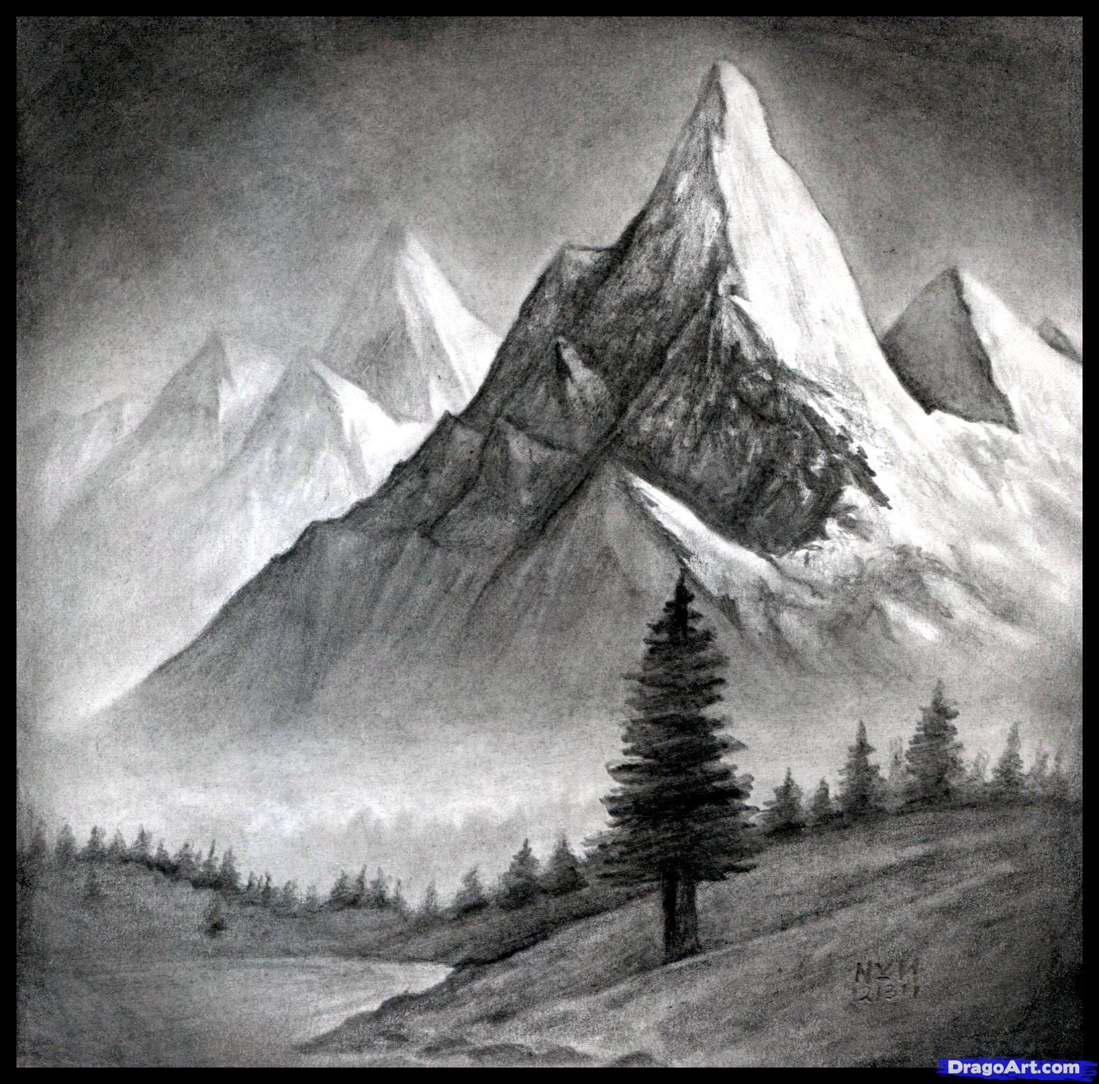 mountains simple drawing