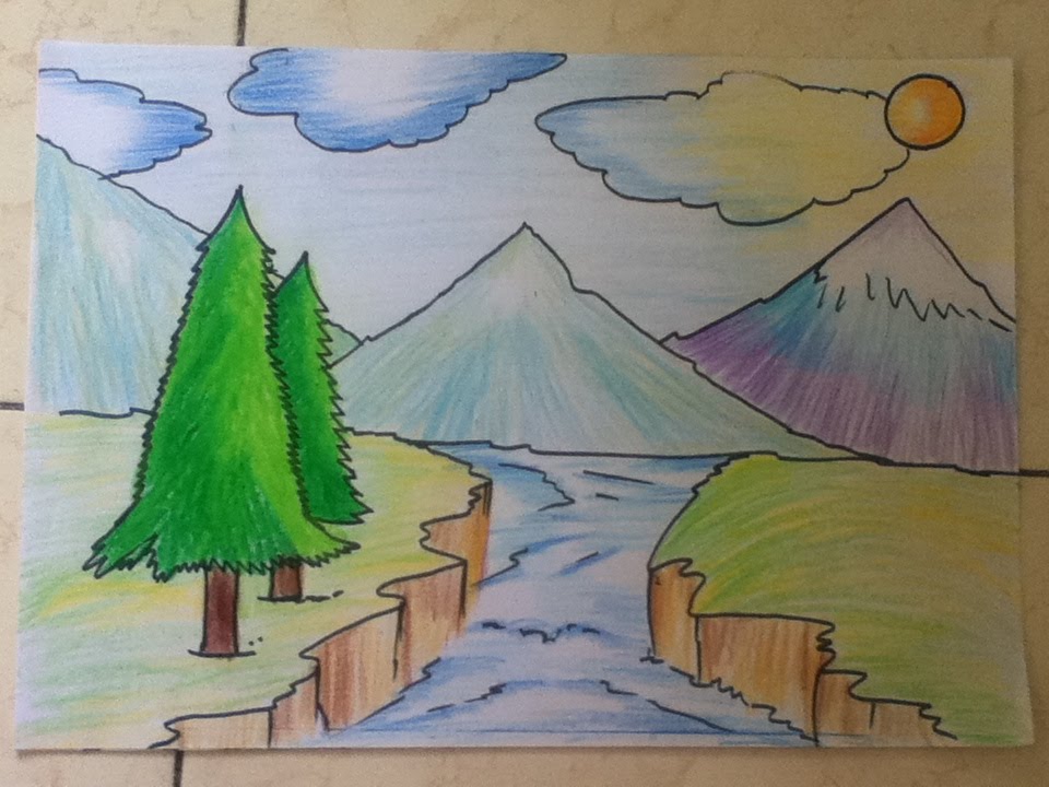 anime character drawing of landscape