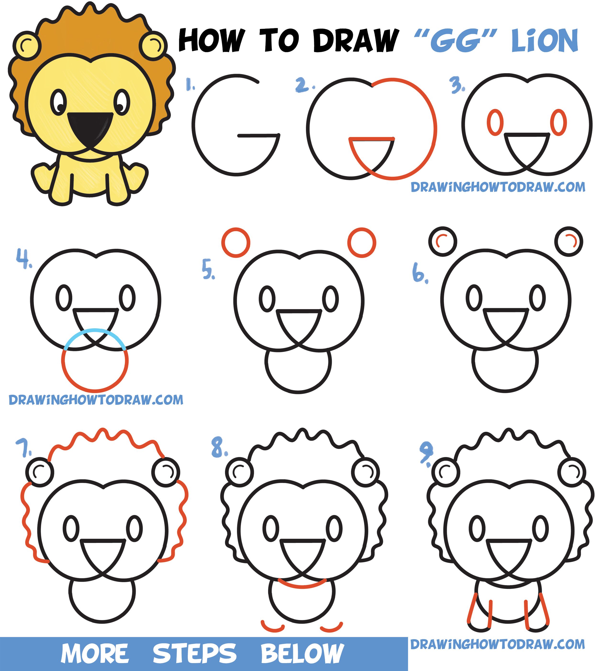 2500x2802 Learn How To Draw A Cute Cartoon Lion From Letters G G Easy - Easy Lion Drawing Steps