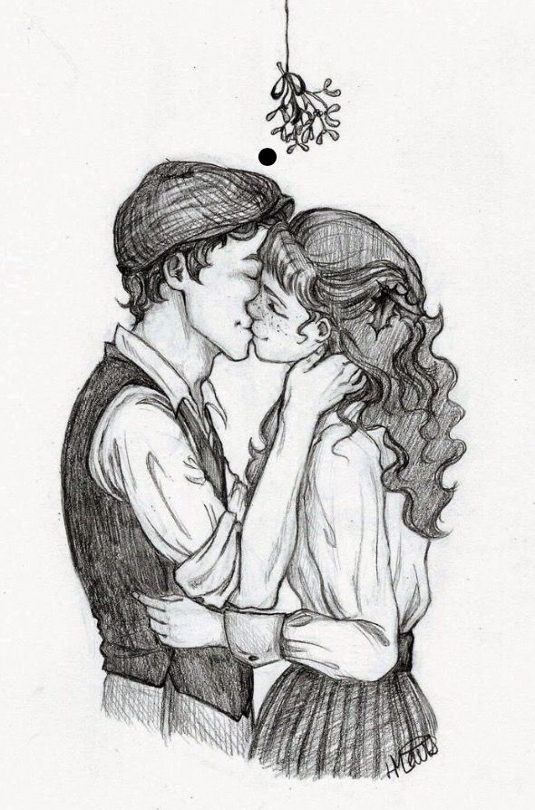 590x893 jackrine drawing under the mistletoe so cute!!!!! artist unknown - Easy Mistletoe Drawing