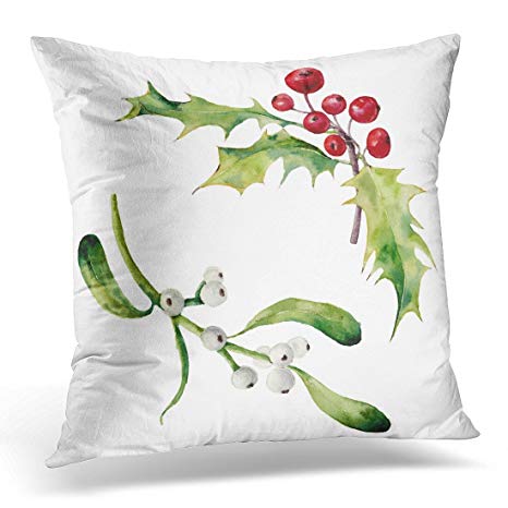 466x466 Sdamase Throw Pillow Cover Green Drawing Watercolor - Easy Mistletoe Drawing