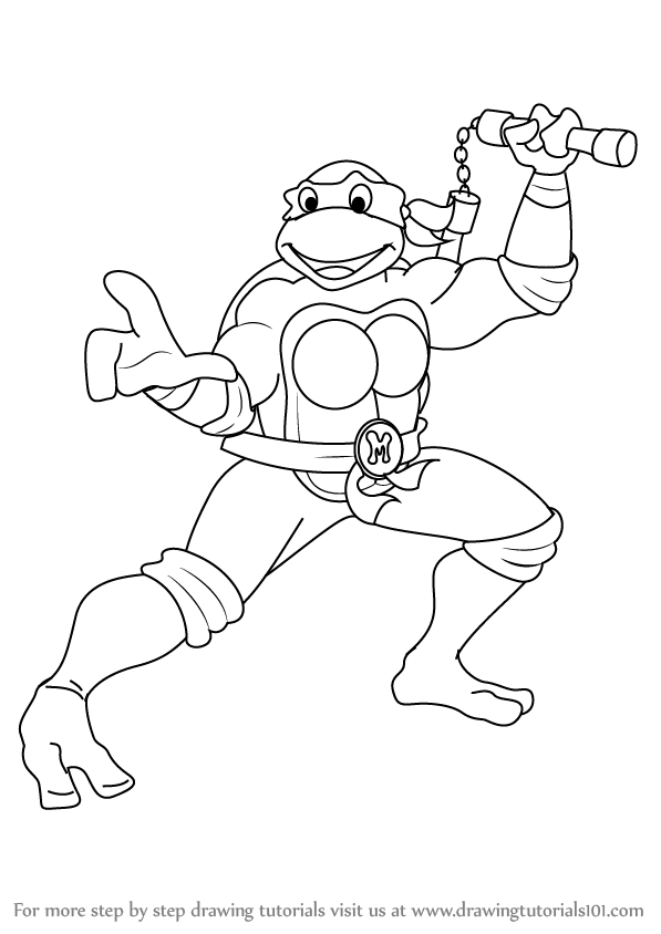 597x844 Learn How To Draw Michelangelo From Teenage Mutant Ninja Turtles - Easy Ninja Turtle Drawing