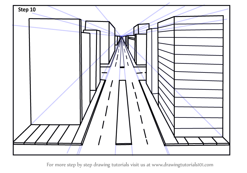844x592 Learn How To Draw One Point Perspective City - Easy One Point Perspective Drawing