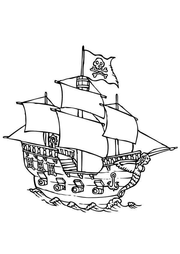 600x849 Pirate Boat Coloring - Easy Pirate Ship Drawing