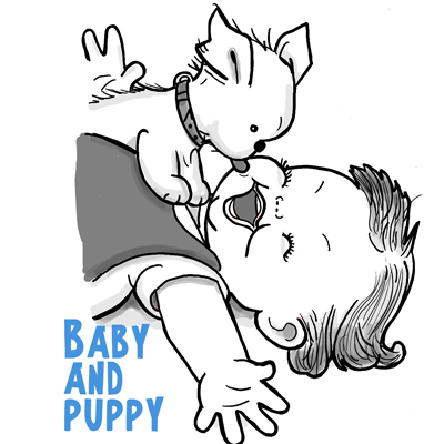 400x400 How To Draw A Cute Baby And Puppy Licking His Face Drawing - Easy Puppy Face Drawing