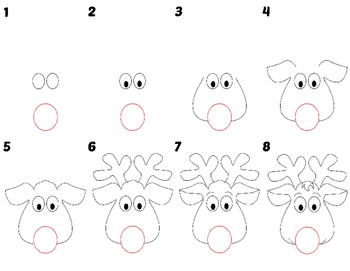 350x271 Easy Directed Draw Holiday Reindeer - Easy Reindeer Drawing