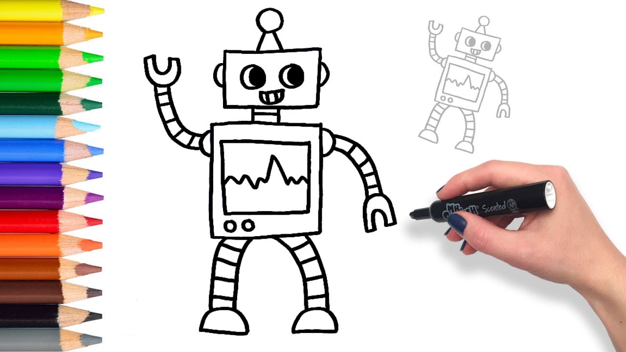 1280x720 Learn How To Draw A Friendly Robot Teach Drawing Coloring - Easy Robot Drawing
