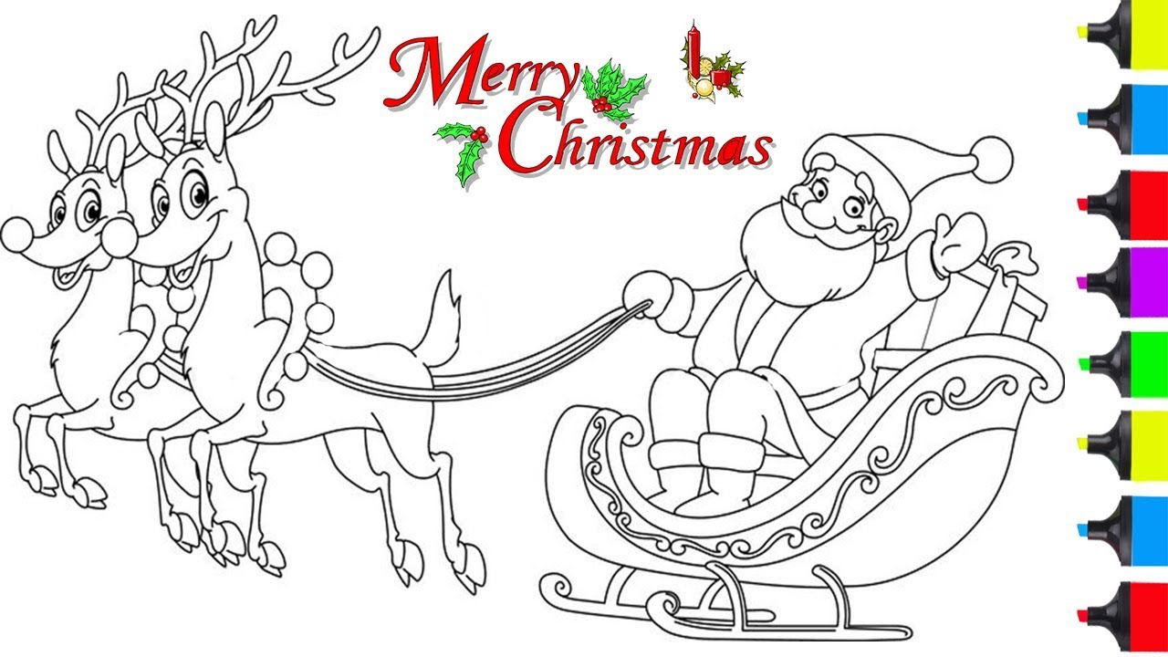 1280x720 How To Draw Santa Clause On Sleigh Coloring Pages For Kids Learn - Easy Santa Drawing