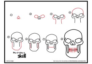 300x210 How To Draw A Skeleton Head Step - Easy Skeleton Drawing For Kids