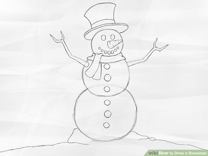 728x546 How To Draw A Snowman Steps - Easy Snowman Drawing