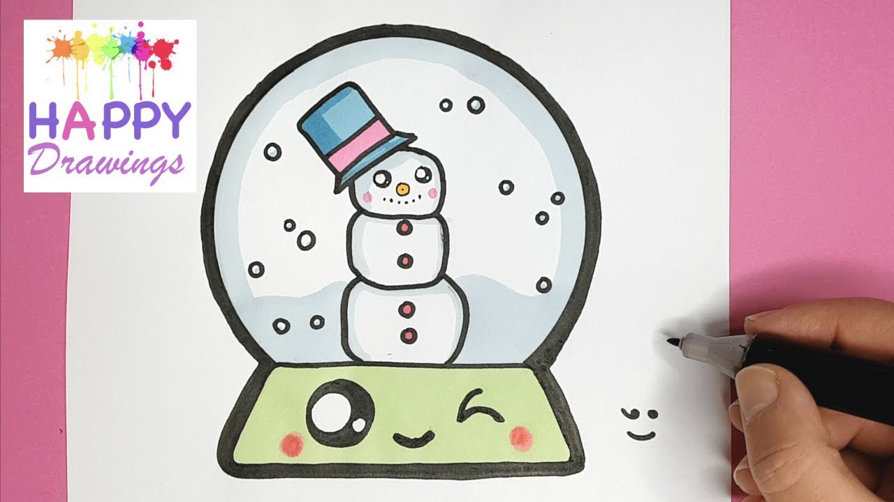 1280x720 How To Draw A Super Cute Snow Globe With A Snowman Inside - Easy Snowman Drawing