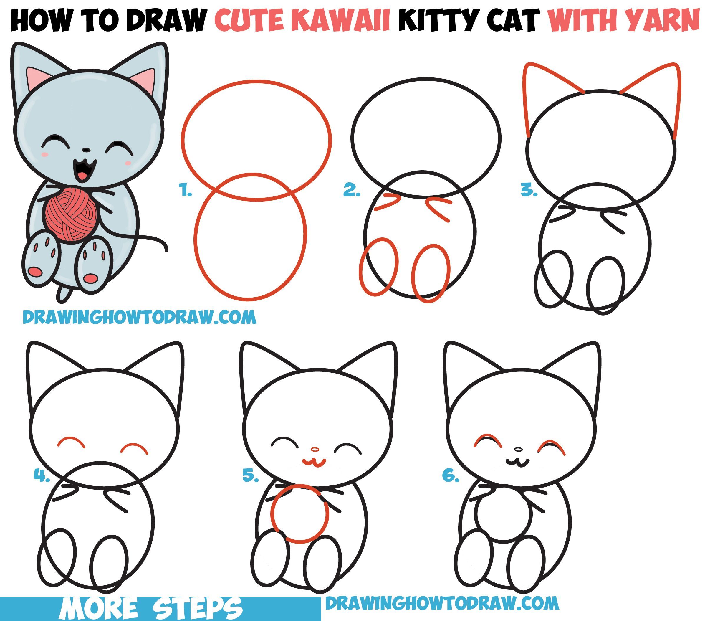 2394x2108 How To Draw Cute Kawaii Kitten Cat Playing With Yarn Easy Step - Easy Steps Drawing A Cat