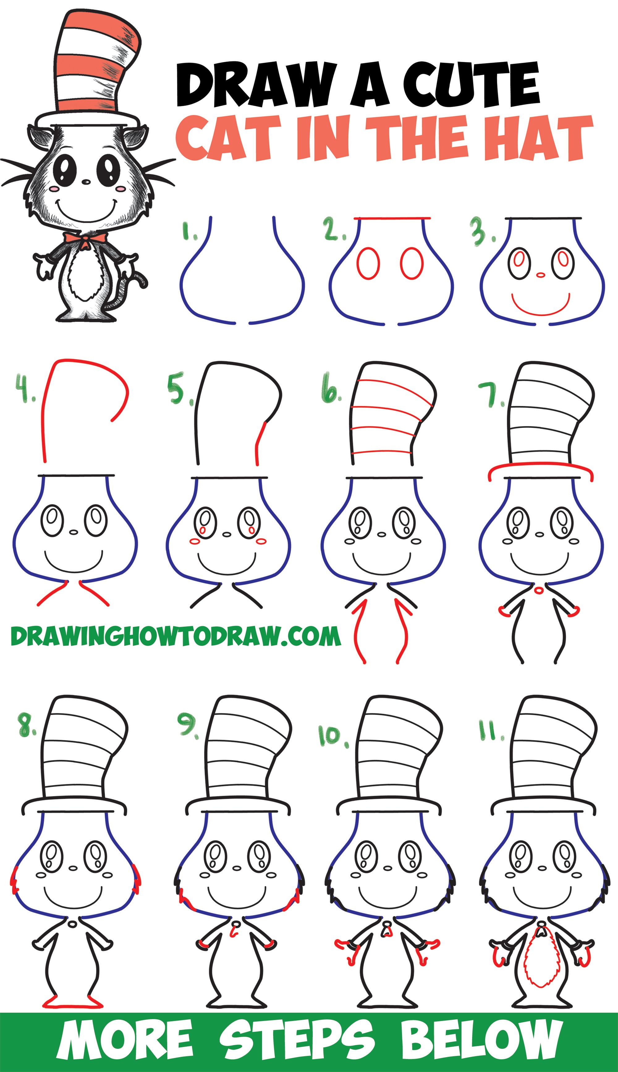 2000x3465 How To Draw The Cat In The Hat Cute Kawaii Chibi Version Easy - Easy Steps Drawing A Cat