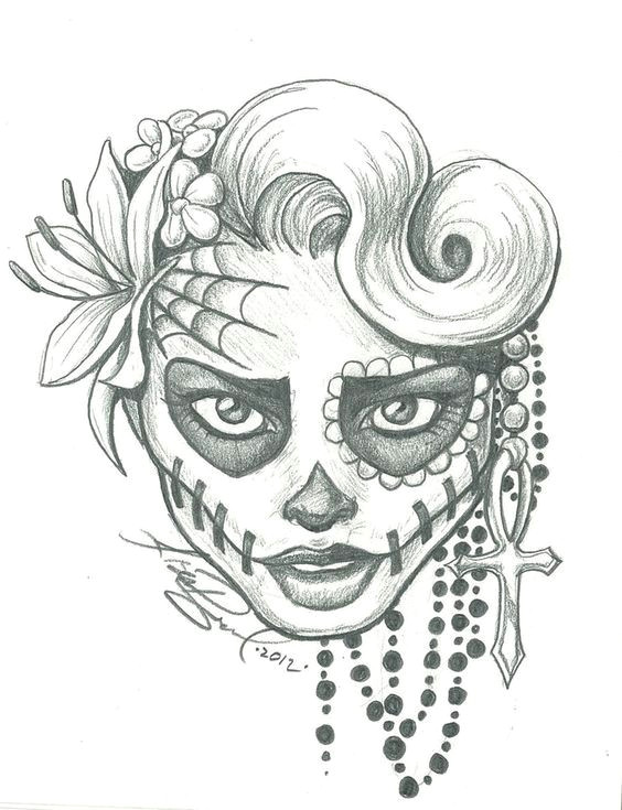 564x735 drawing a skull easy sugar skull lady drawing sugar skull two - Easy Sugar Skull Drawing