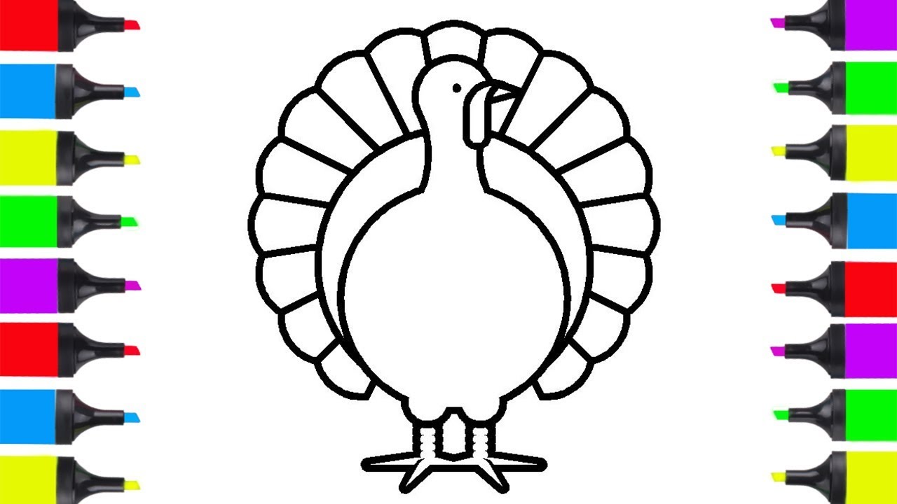 1280x720 How To Draw Turkey Easy Coloring Pages For Kids Learn How - Easy Turkey Drawing
