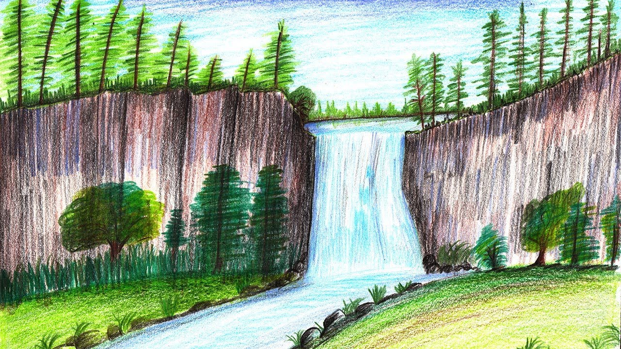 1280x720 How To Draw A Beautiful Waterfall Step - Easy Waterfall Drawing