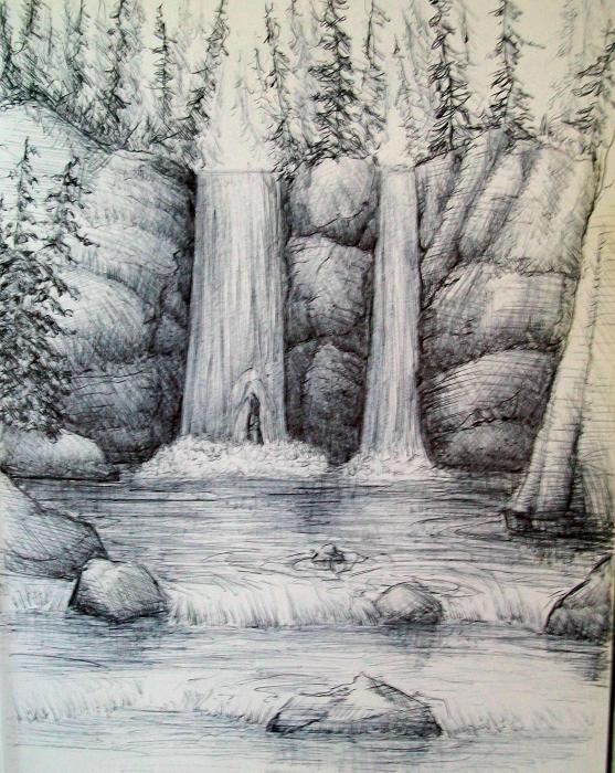 557x700 How To Draw A Waterfall Step - Easy Waterfall Drawing