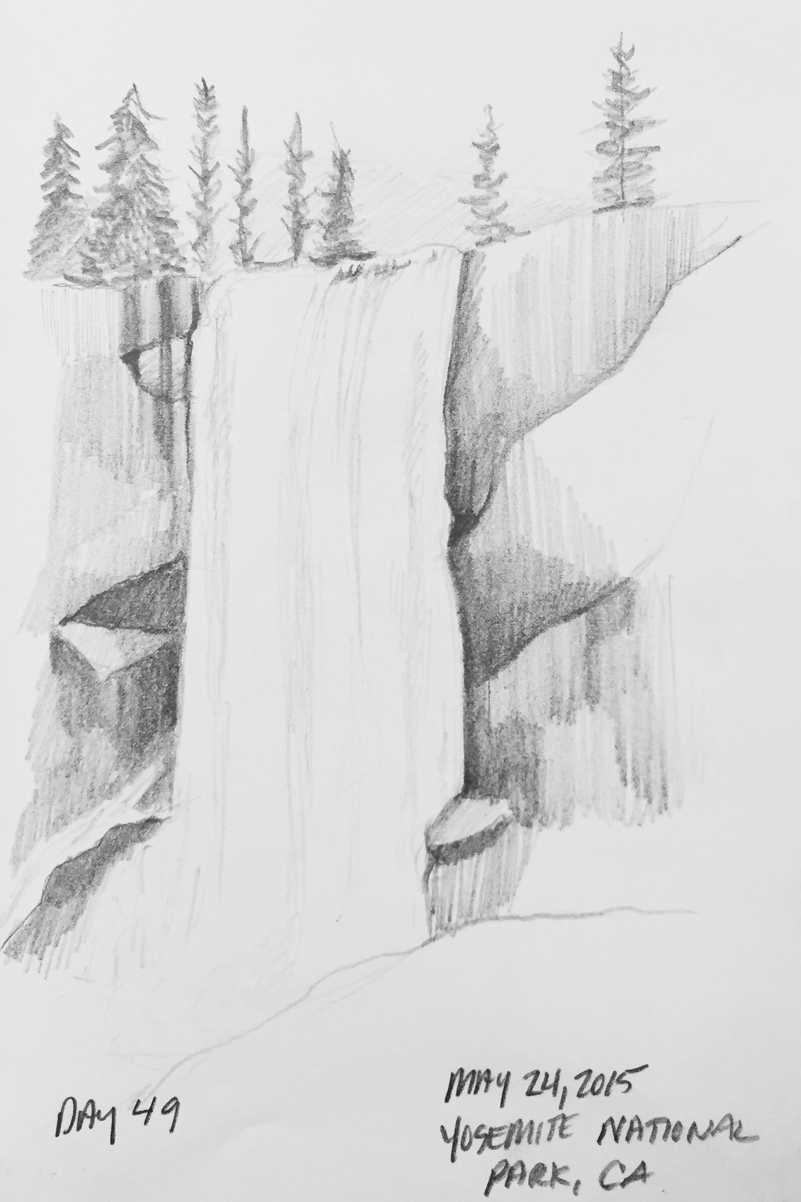 waterfall drawing with colored pencil