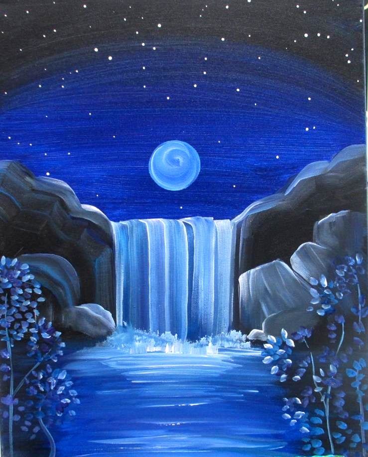 739x919 Moonlit Falls Drawings - Easy Waterfall Drawing