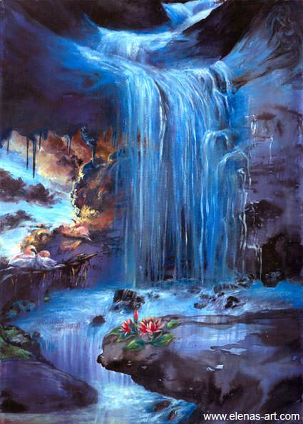 Easy Scenery Waterfall Sunset Nature Drawing - Drawing a scenery of