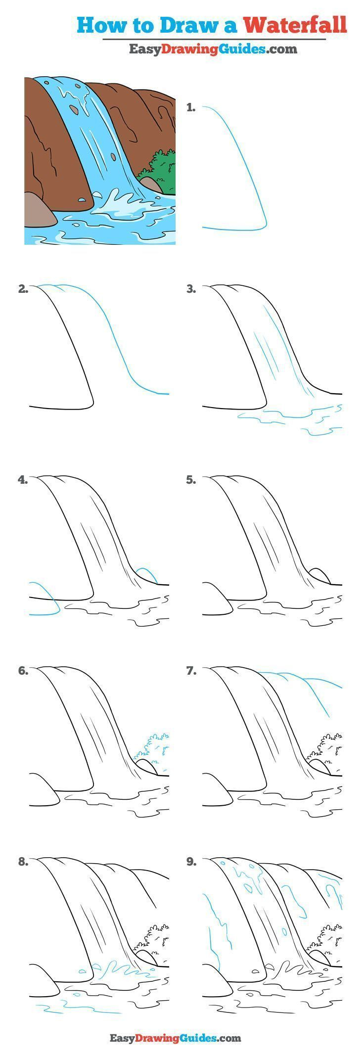 736x2141 Waterfall Drawing Step - Easy Waterfall Drawing