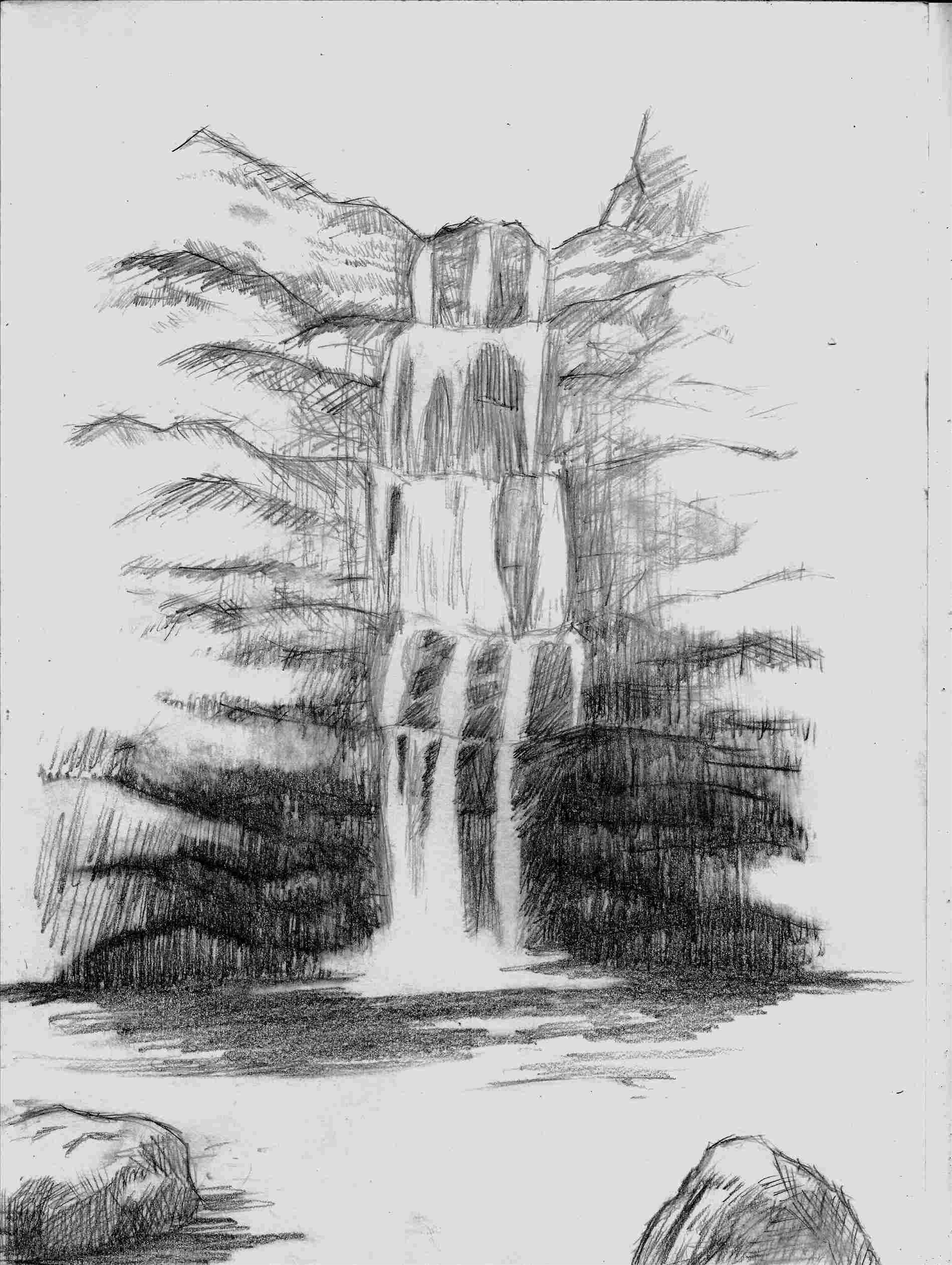 waterfall drawing pencil easy