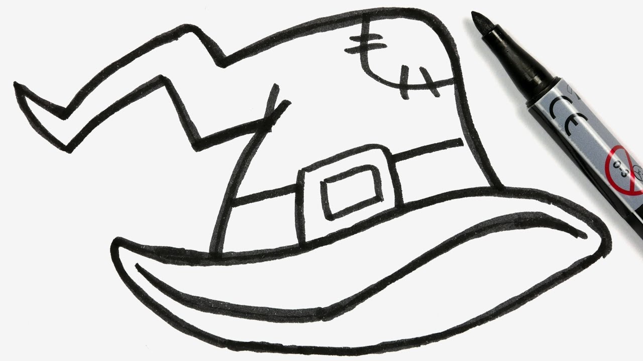 1280x720 How To Draw A Cartoon Halloween Witch Hat - Easy Witch Drawing