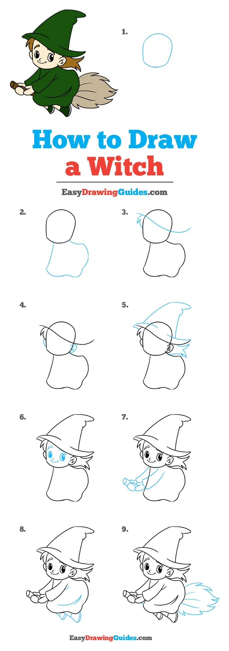 736x2090 How To Draw A Witch - Easy Witch Drawing