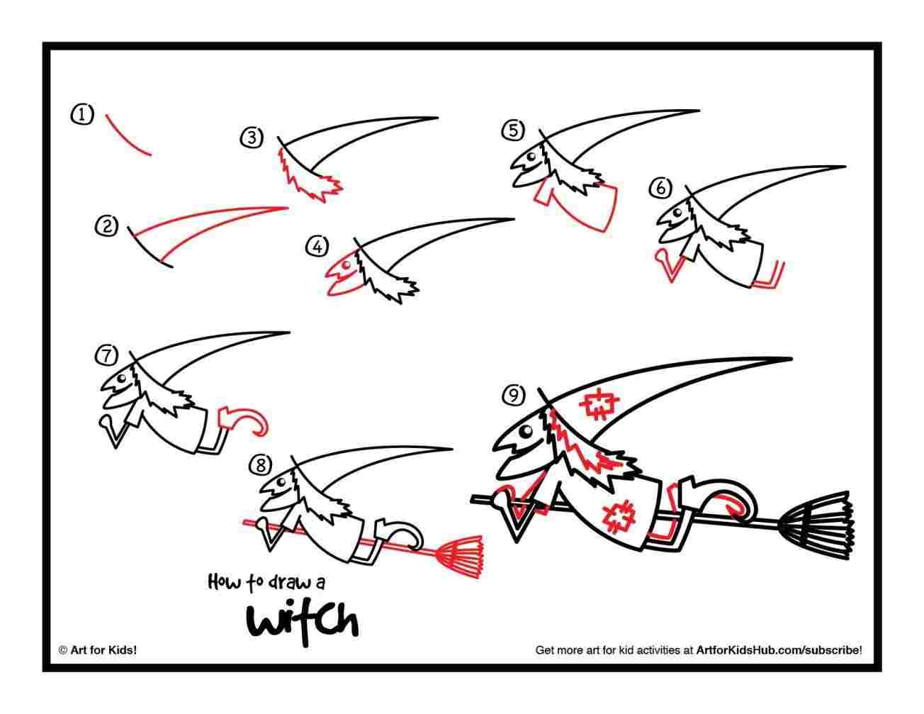 1304x1007 how easy witch drawing to draw a witch cutout art - Easy Witch Drawing