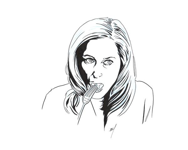 600x480 Gillian Anderson Eating Original Ink Drawing Brandon Bird - Eating Drawing