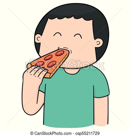 450x470 Vector Of Man Eating Pizza - Eating Drawing