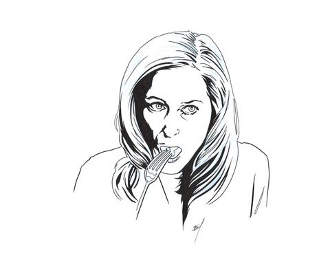 480x384 Gillian Anderson Eating Original Ink Drawing Brandon Bird - Eating Food Drawing