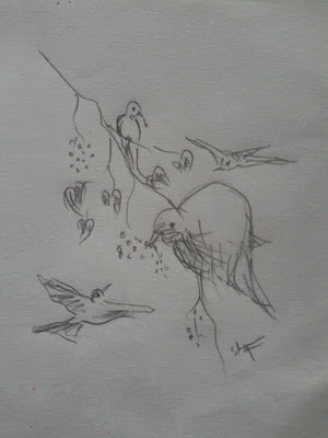 300x400 shiju m drawings bird eating food drawing pencil - Eating Food Drawing