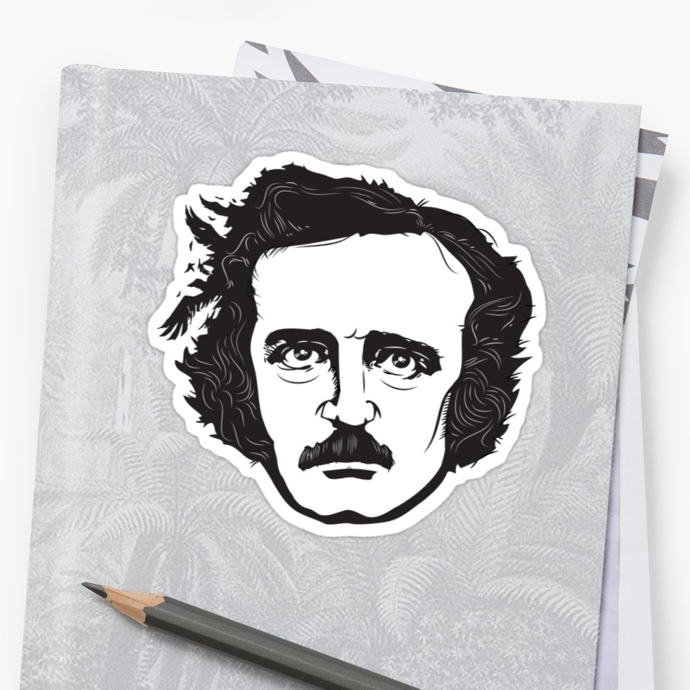 1000x1000 Edgar Allan Poe Sticker - Edgar Allan Poe Drawing