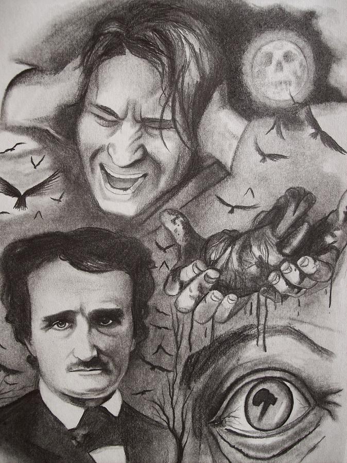 674x900 It's The Beating Of That Hideous Heart Edgar Allan Poe Drawing - Edgar Allan Poe Drawing